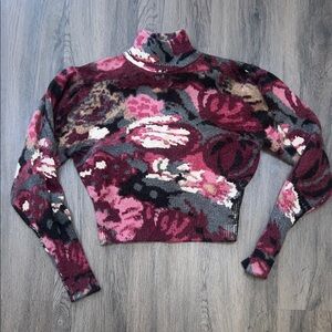 Zara Floral Knit Turtleneck Sweater